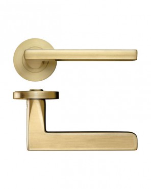 Door Handles Stanza Venice Lever on Round Rose Favo Satin Brass ZPZ070-FSB