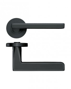 Door Handles Stanza Venice Lever on Round Rose Oscuro Matt Black ZPZ070-OMB