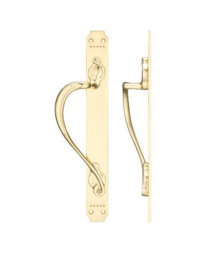 Pull Handle on Art Nouveau Backplate 377mm x 42mm Fulton & Bray FB114L Left Hand Polished Brass