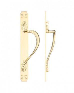 Pull Handle on Art Nouveau Backplate 377mm x 42mm Fulton & Bray FB114R Right Hand Polished Brass