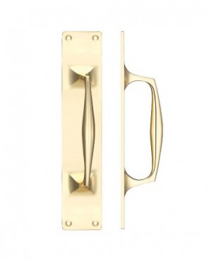 Pull Handle on Backplate Pub Style 300mm x 60mm Fulton & Bray FB112A Polished Brass