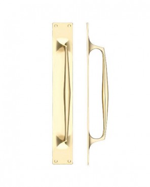 Pull Handle on Backplate Pub Style 425mm x 60mm Fulton & Bray FB112B Polished Brass