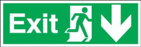 Exit Sign Running Man Arrow Down 300 x 100mm BS42 Rigid Self Adhesive BS5499 7.92