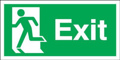 Exit Sign Running Man Left 200 x 100mm BS60 Rigid Self Adhesive BS5499