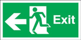 Exit Sign Running Man Arrow Left 300 x 100mm BS33 Rigid Self Adhesive BS5499 7.92