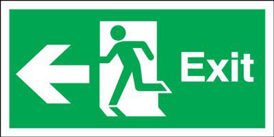 Exit Sign Running Man Arrow Left 300 x 100mm BS33 Rigid Self Adhesive BS5499