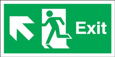 Exit Sign Running Man Arrow Left Up 300 x 100mm BS54 Rigid Self Adhesive BS5499