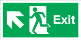 Exit Sign Running Man Arrow Left Up 450 x 150mm BS53 Rigid Self Adhesive BS5499 9.65