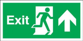 Exit Sign Running Man Arrow Up 300 x 100mm BS39 Rigid Self Adhesive BS5499 7.92