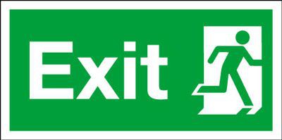 Exit Sign Running Man Right 200 x 100mm BS45 Rigid Self Adhesive BS5499