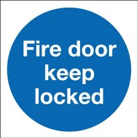 80mm Self Adhesive Fire Door Keep Locked Sign Rigid PVC 2.73