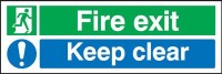 Fire Exit Keep Clear Sign 300 x 100mm FS43 Rigid Self Adhesive BS5499 7.92