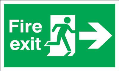 Fire Exit Sign Running Man Arrow Right 300 x 100mm BS6 Rigid Self Adhesive BS5499