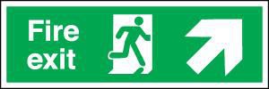 Fire Exit Sign Running Man Arrow Right Up 300 x 100mm BS27 Rigid Self Adhesive BS5499