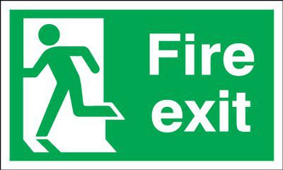 Fire Exit Sign Running Man Left 200 x 100mm BS30 Rigid Self Adhesive BS5499