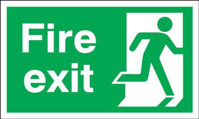 Fire Exit Sign Running Man Right 200 x 100mm BS15 Rigid Self Adhesive BS5499