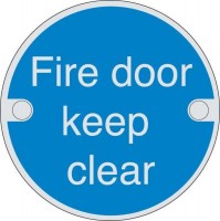 76mm Dia Fire Door Keep Clear Sign Brass BS5499 5.60
