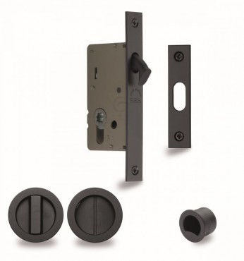 Flush Handle Sliding Door Privacy Lock Set Marcus RD2308-40-BLK Matt Black Round Rose