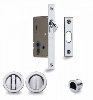 Flush Handle Sliding Door Privacy Lock Set Marcus RD2308-40-PC Polished Chrome Round Rose 69.31