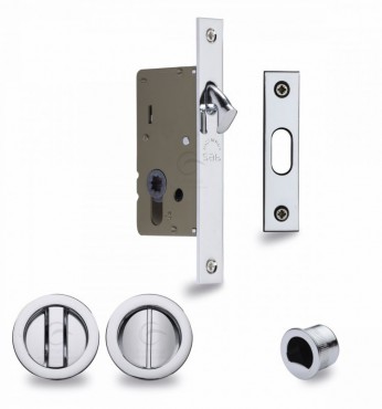 Flush Handle Sliding Door Privacy Lock Set Marcus RD2308-40-PC Polished Chrome Round Rose