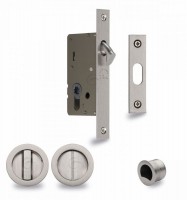 Flush Handle Sliding Door Privacy Lock Set Marcus RD2308-40-SN Satin Nickel Round Rose 74.26