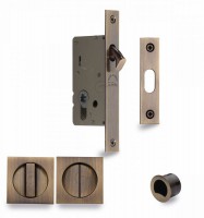 Flush Handle Sliding Door Privacy Lock Set Marcus SQ2308-40-AT Antique Brass Square Rose 74.26