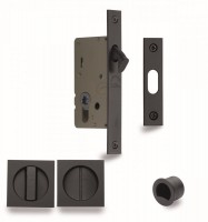Flush Handle Sliding Door Privacy Lock Set Marcus SQ2308-40-BLK Matt Black Square Rose 74.26