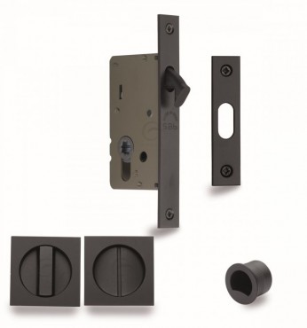 Flush Handle Sliding Door Privacy Lock Set Marcus SQ2308-40-BLK Matt Black Square Rose