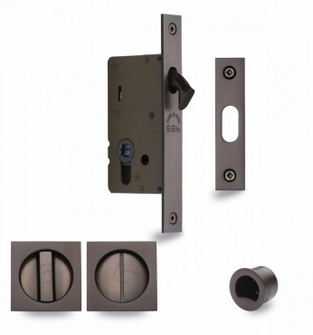 Flush Handle Sliding Door Privacy Lock Set Marcus SQ2308-40-MB Matt Bronze Square Rose