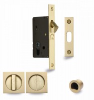 Flush Handle Sliding Door Privacy Lock Set Marcus SQ2308-40-SB Satin Brass Square Rose 74.26
