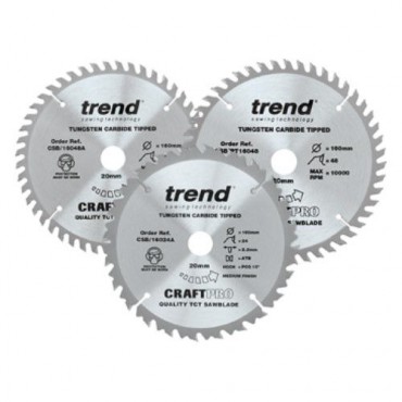 Trend Circular Plunge Saw Blades Craft Pro Triple Pack  CSB/160/3PK/A 160mm x 24T - 48T/PT - 48T