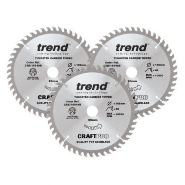 Trend Circular Plunge Saw Blades Craft Pro Triple Pack CSB/165/3PK/A 165mm x 48T x 20mm