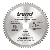Trend Circular Saw Blade CSB/PT21060 CraftPro TCT  210mm 60T 30mm 46.76
