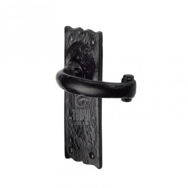 Marcus TC315 Colonial Lever Latch on Long Plate Door Handles Antique Black Iron
