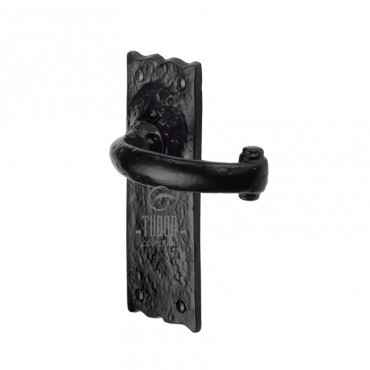 Marcus TC310 Colonial Lever Latch on Short Plate Door Handles  Antique Black Iron