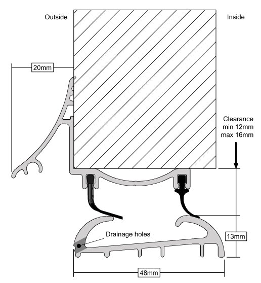 Stormguard Trimline Door Sill Profile Dimensions