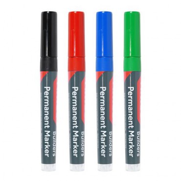 Timco Builders Permanent Markers Fine Tip Mixed Colours Pack of 4