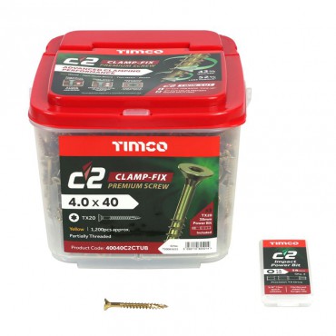 Timco C2 Clamp-Fix Premium Screws TX Drive Tub of 1200 4.0mm x 40mm