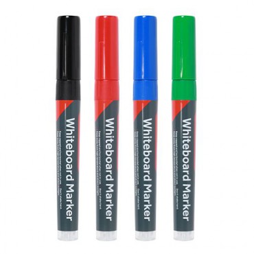 Timco Whiteboard Markers Fine Tip Mixed Colours Pack of 4
