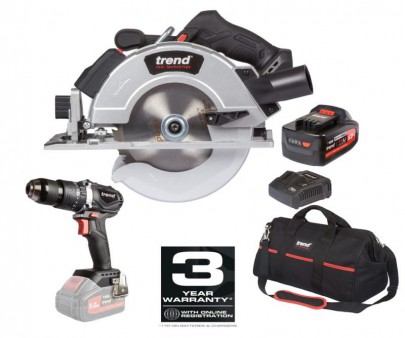 Trend T18S/CS Brushless 165mm Circular Saw - 5Ah Battery - Charger - CDB Combi Drill - TB20 Tool Bag Offer