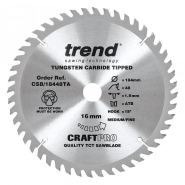 Trend Circular Saw Blade CSB/18448TA Craft Pro TCT 184mm 48T 16mm Thin