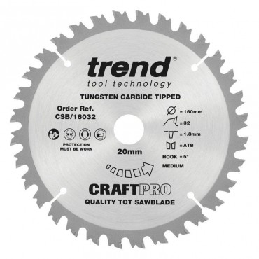 Trend Circular Saw Blade CSB/16032 Craft Pro 160mm 32T 20mm x 1.8mm Kerf