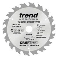 Trend Circular Saw Blade CSB/16018 Craft Pro TCT 160mm 18T 20mm x 1.8mm Kerf 24.45
