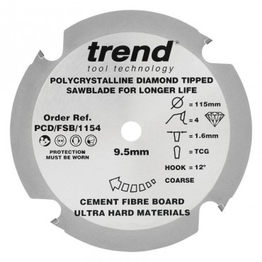 Trend Polycrystalline Circular Saw Blade PCD/FSB/1154 115mm x 4T x 9.5mm bore