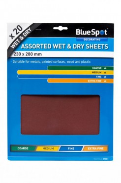 BlueSpot Wet & Dry Sandpaper Sheets 20 Piece Assorted Pack 19854