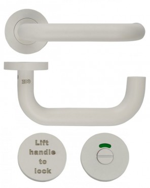 Zoo Hardware Lift to Lock Disabled Bathroom Lockset Powder Coated White