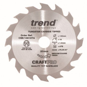 Trend Circular Saw Blade CSB/13616TA CraftPro TCT 136mm 16T 20mm Thin