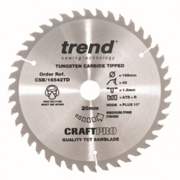 Trend Circular Saw Blade CSB/16542TD CraftPro TCT 165mm 42T 20mm Thin