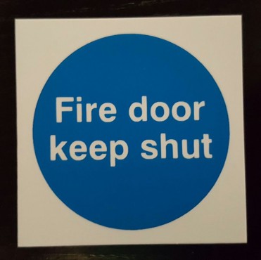 80mm Self Adhesive Fire Door Keep Shut Sign Rigid PVC